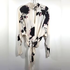 Free People cream purple black crepe top women's M  #1879